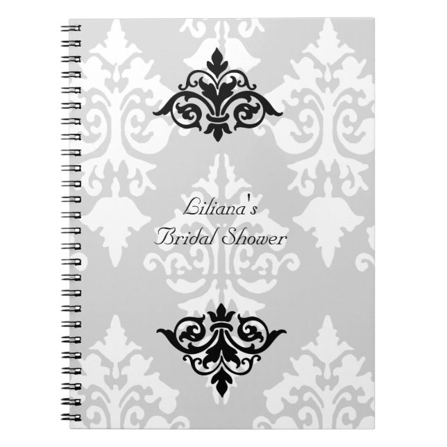 Cuaderno nupcial blanco y negro de la ducha (Frente)