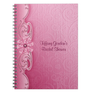 Cuaderno nupcial de la ducha del damasco rosado