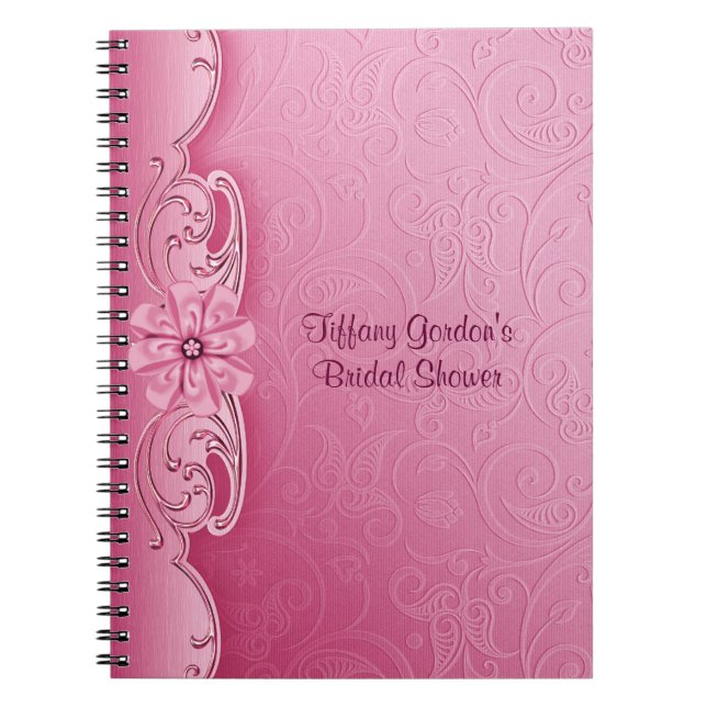 Cuaderno nupcial de la ducha del damasco rosado (Frente)