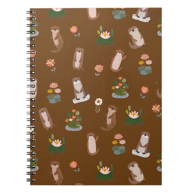 Cuaderno Nutrias y hojas de nenúfar en marrón (Frente)