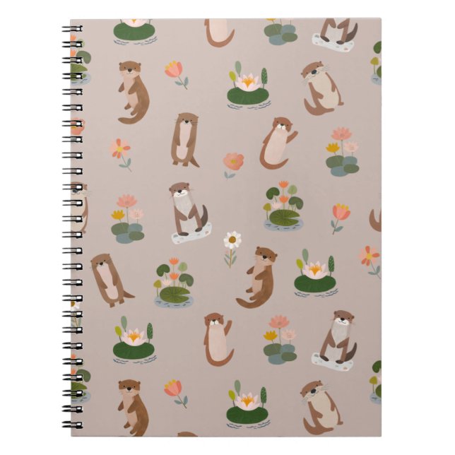 Cuaderno Nutrias y hojas de nenúfar en marrón claro (Frente)
