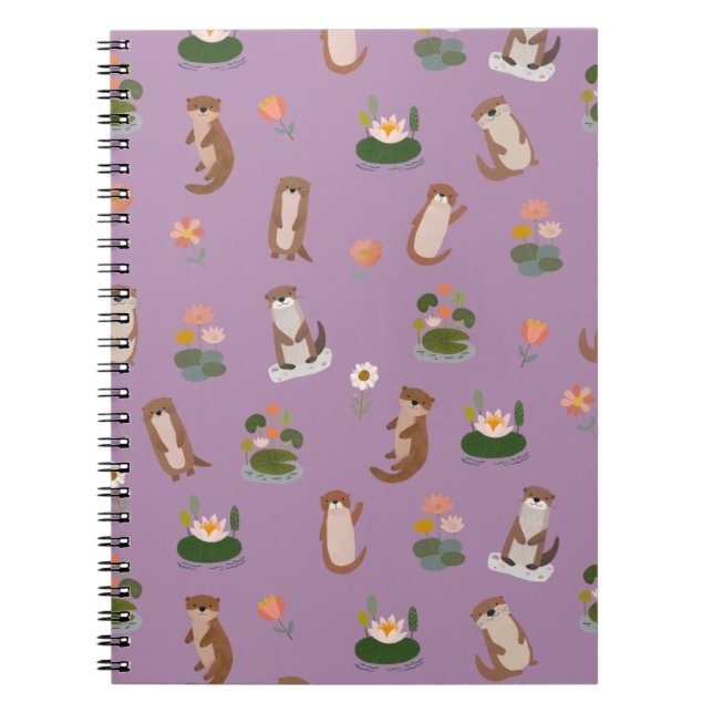 Cuaderno Nutrias y hojas de nenúfar en morado claro (Frente)