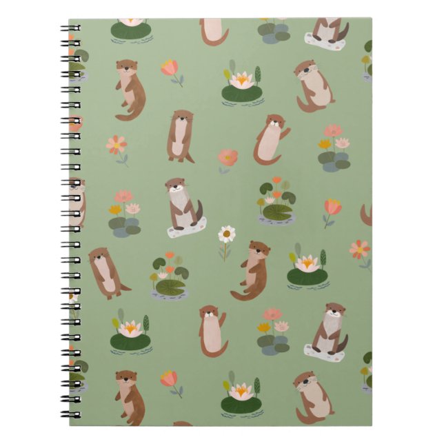Cuaderno Nutrias y hojas de nenúfar en verde claro (Frente)