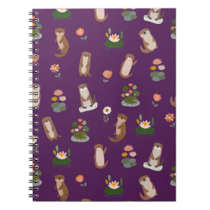 Cuaderno Nutrias y hojas de nenúfar sobre púrpura oscuro
