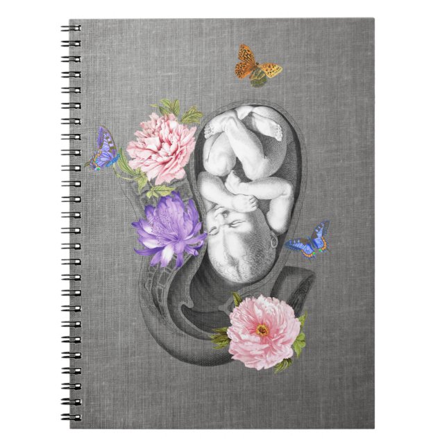 Cuaderno OBGYN Anatomía Arte Floral útero Diseño del bebé 1 (Frente)