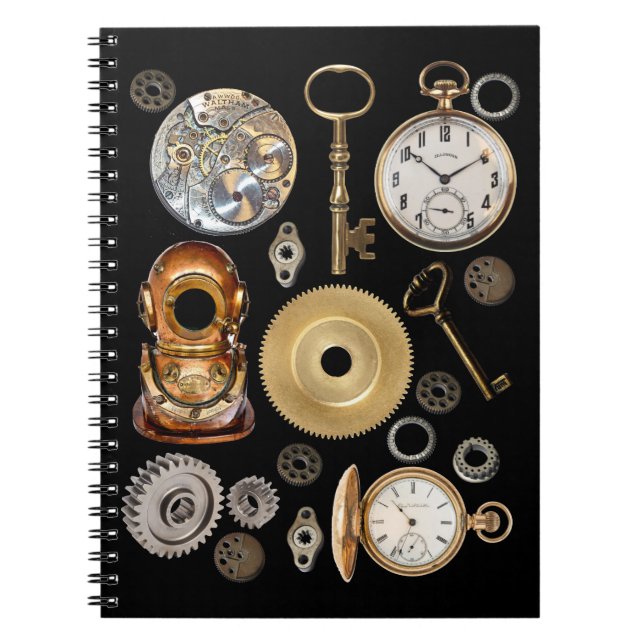 Cuaderno Objetos Steampunk Gears Pocket watch Skeleton Key (Frente)