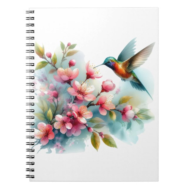 Cuaderno Obra artística de colibrí floral/primavera (Frente)