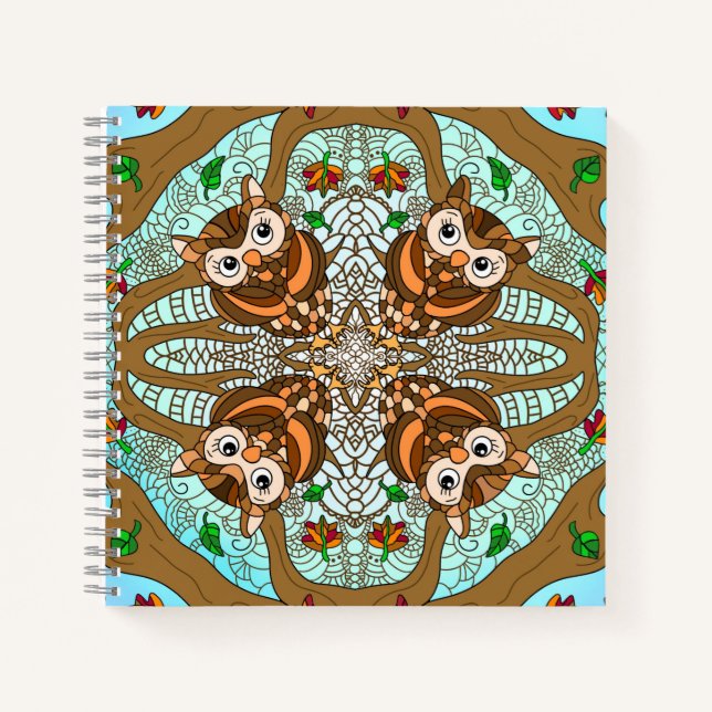 Cuaderno Obra de arte de la lechuza de mano Mandala (Anverso)