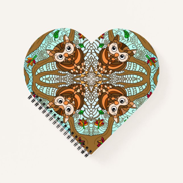 Cuaderno Obra de arte de la lechuza de mano Mandala (Anverso)