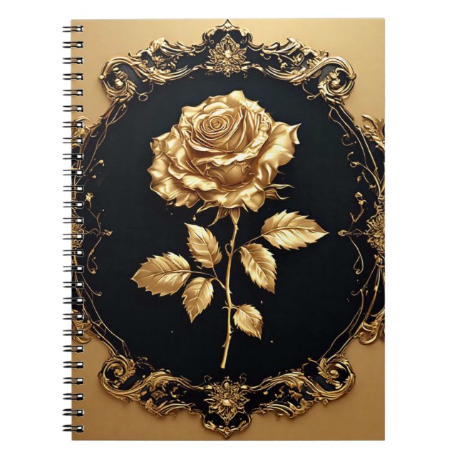 Cuaderno Obra de arte de Rosa Dorada con Elemento Decorativ (Frente)