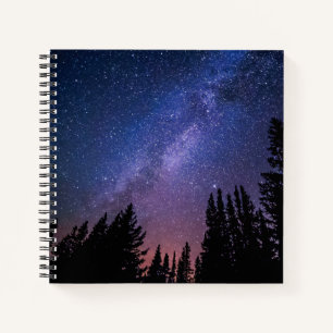 Cuaderno Obras de arte de árboles nocturnos y estrellas   