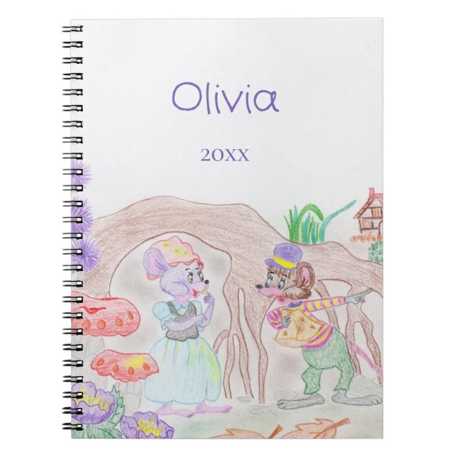 Cuaderno Obras de arte de niños personalizados, dos ratones (Frente)