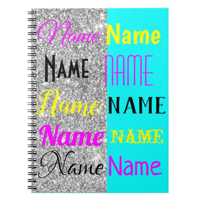 Cuaderno obsequio personalizado de CMYK Cyan y purpurina de (Frente)