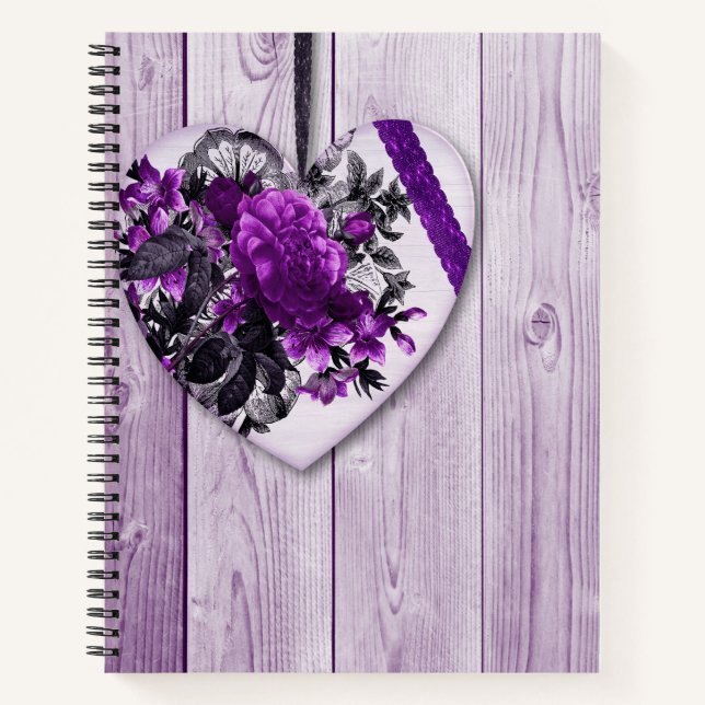 CUADERNO OBSERVACIÓN DE MADERA PURPLE Y FLORES PURPLE EN CO (Anverso)