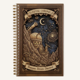 Cuaderno Observatorio Crónicas Celestes Madera Tallada 