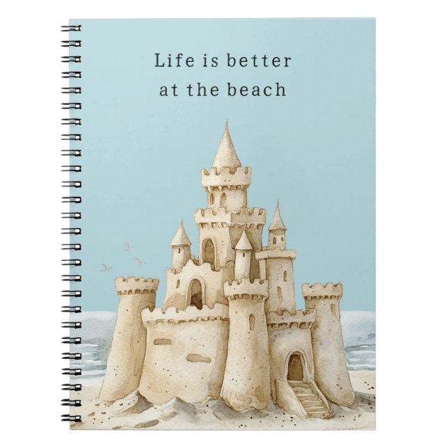 Cuaderno Ocean Beach Birds Blue Sky Cream Sand Castle (Frente)