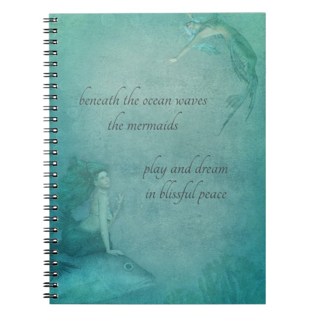 Cuaderno Ocean Mermaid Blue Green Whimsical Vintage Style (Frente)