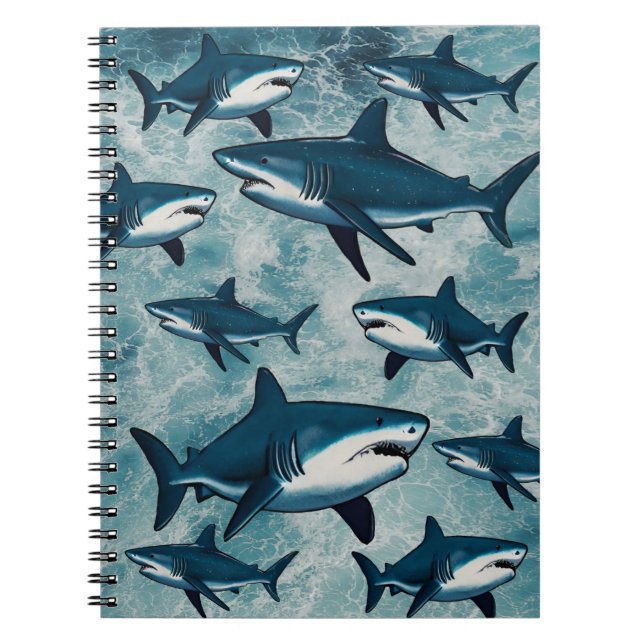 Cuaderno Océano azul verde olas de playa de verano tiburón  (Frente)