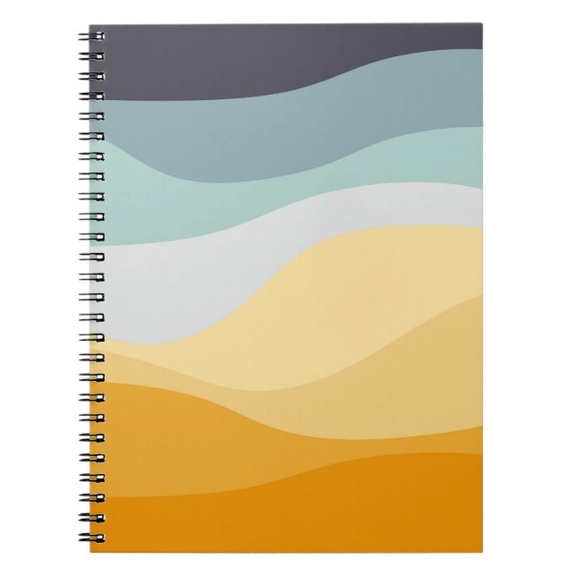 Cuaderno océano ondulado de estilo retro azul y amarillo (Frente)