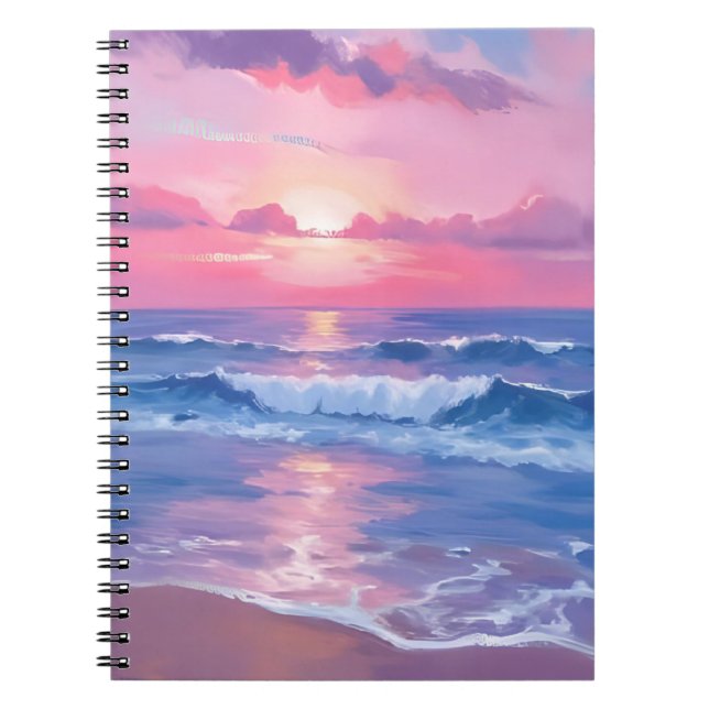 Cuaderno Océano Pintado de Rosa | Acuarela Costera Pastel (Frente)