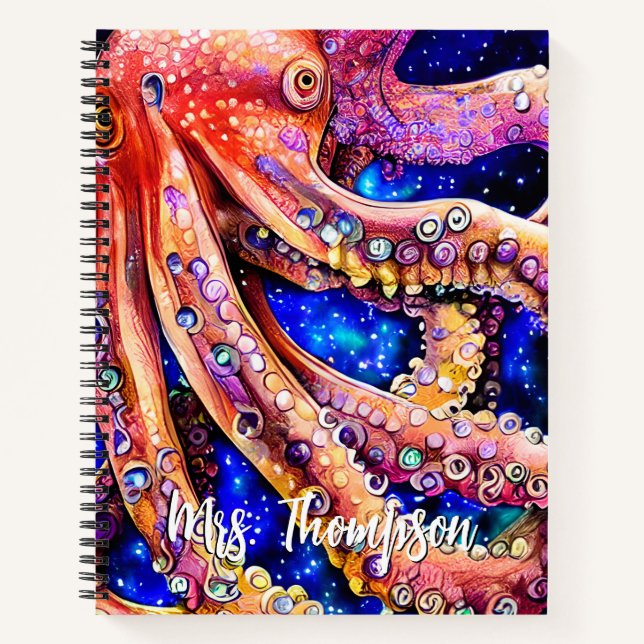 Cuaderno Octopus acuarela de personalizable con nombre (Anverso)