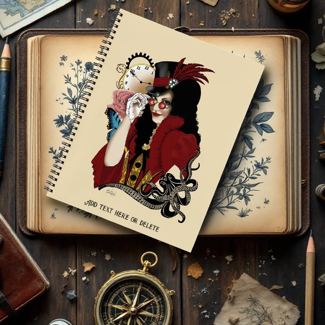 Cuaderno Octopus negro victoriano rojo Steampunk (Subido por el creador)