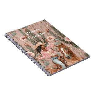 Cuaderno Oeste Black Cowgirl Pink Cactus Floral