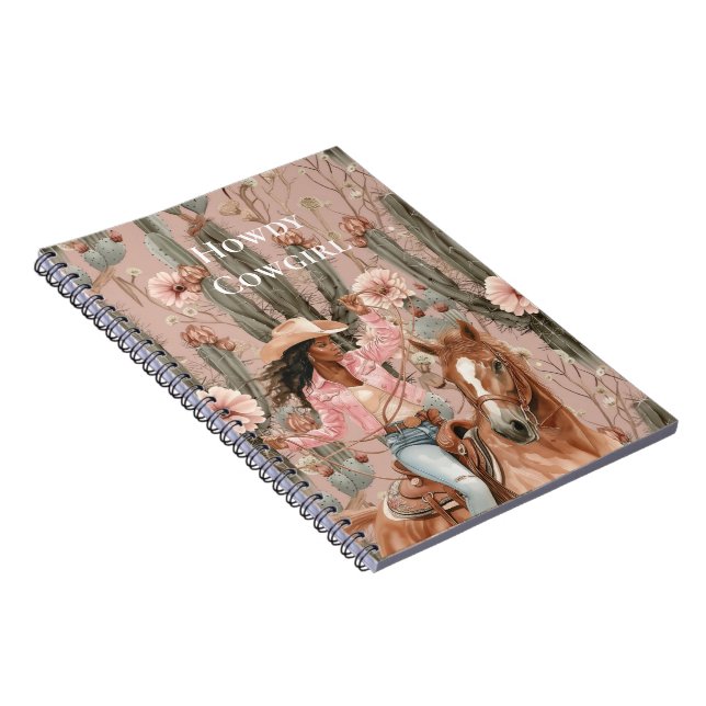Cuaderno Oeste Black Cowgirl Pink Cactus Floral (Lado Derecho)