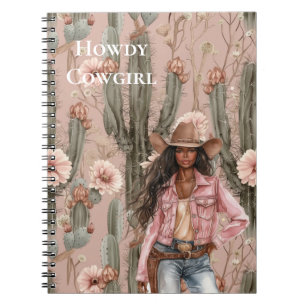 Cuaderno Oeste Black Cowgirl Pink Cactus Floral