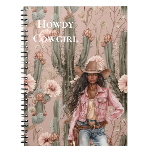 Cuaderno Oeste Black Cowgirl Pink Cactus Floral (Frente)