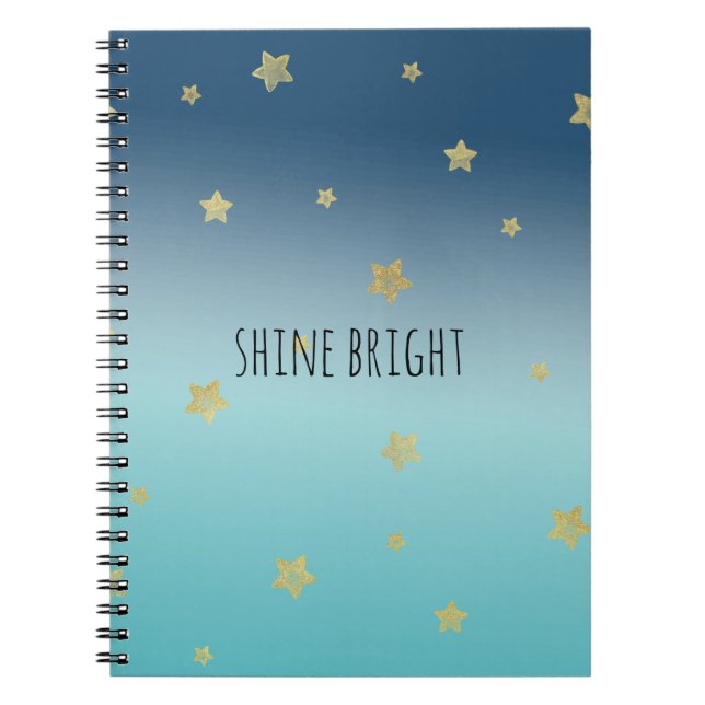 Cuaderno Oferta personalizada de Gold Stars Aqua Blue Ombre (Frente)