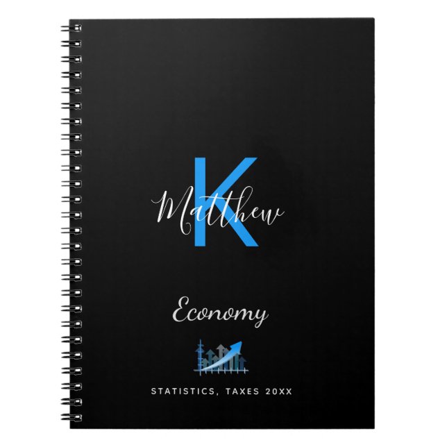 Cuaderno Oficina de economía azul negro monograma (Frente)