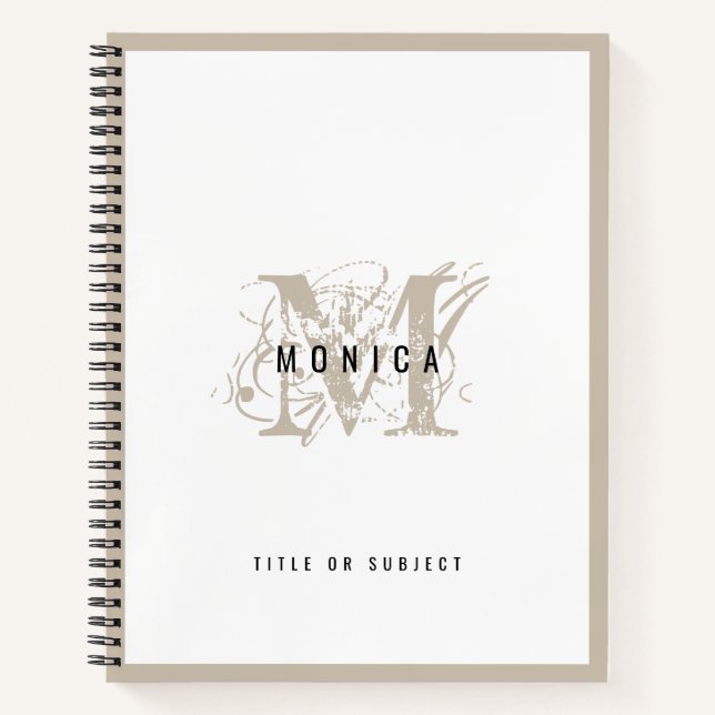 Cuaderno Oficina de Monograma Rústico Moderno Beige de moda (Anverso)