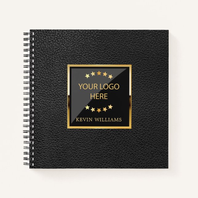 Cuaderno Oficina personalizada del logotipo de cuero negro (Anverso)