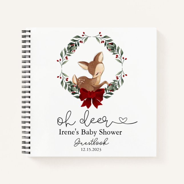 Cuaderno Oh Deer Winter Greenery Baby Shower Guestbook (Anverso)