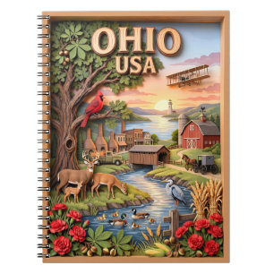 Cuaderno Ohio Viaje Capa Paisaje 3D Fauna Silvestre Atardec