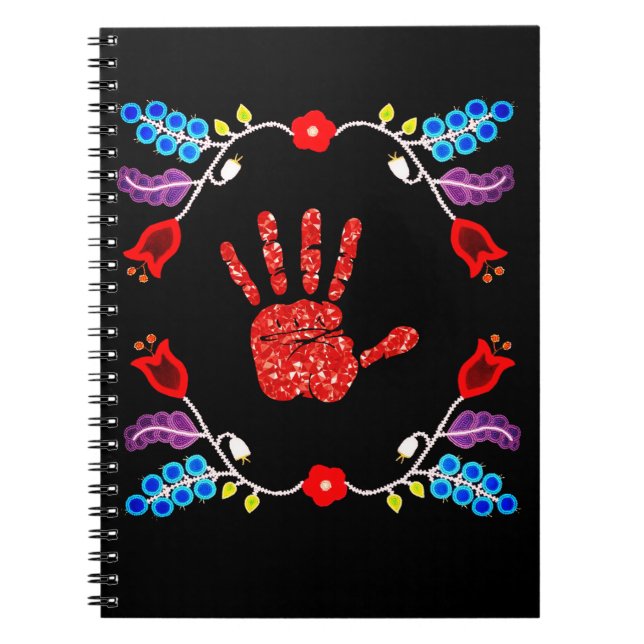 Cuaderno Ojibwe Floral Motif MMIW Black (Frente)