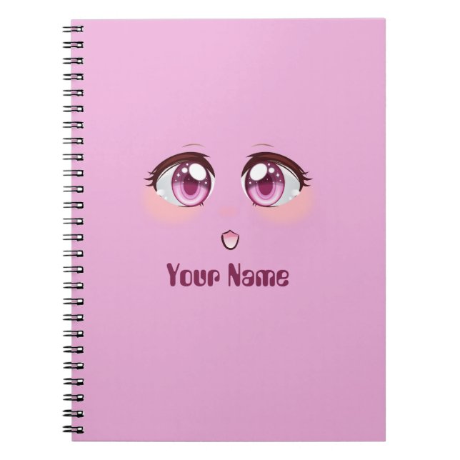 Cuaderno Ojos de anime rosas lindos y personalizados (Frente)