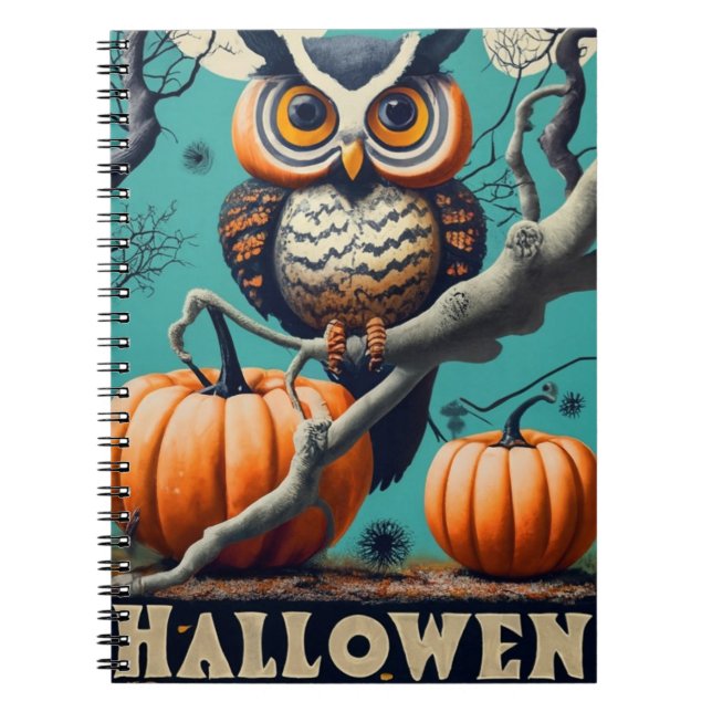 Cuaderno Ojos de búho sobre la calabaza de Halloween (Frente)