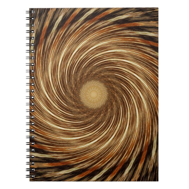 Cuaderno Ola de espiral negra marrón Arte Kaleidoscopio (Frente)