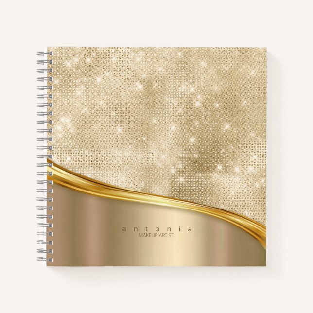 Cuaderno Ola de Metal y Brillo Dorado ID807 (Anverso)