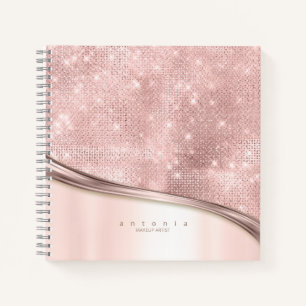 Cuaderno Ola de Metal y Brillo Rosa Dorado ID807