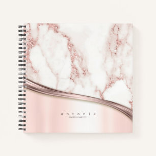 Cuaderno Ola de Metal y Mármol Rosa Dorado ID811