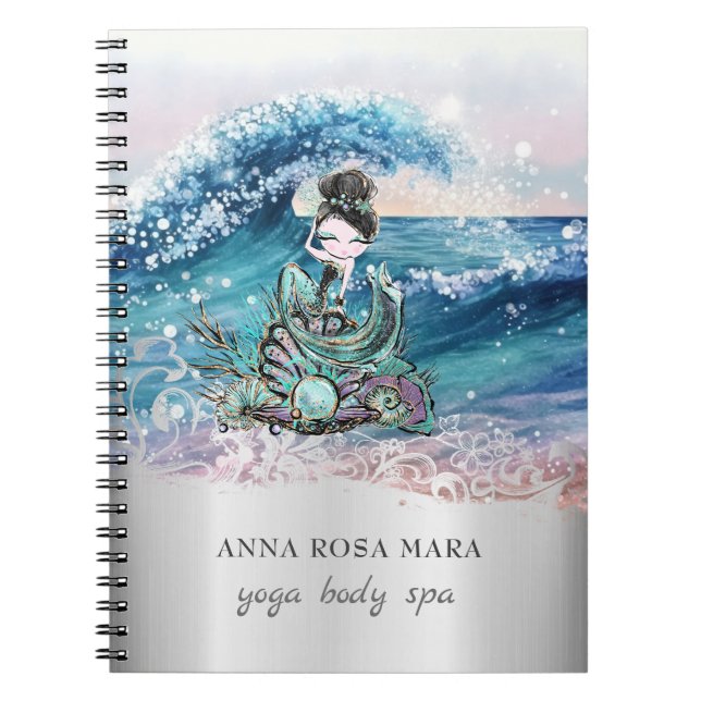 Cuaderno *~* Ola de Playa Adornada Sirena Océano AR7 Arena  (Frente)