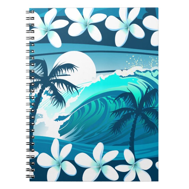 Cuaderno Ola de surf tropical con palmeras (Frente)