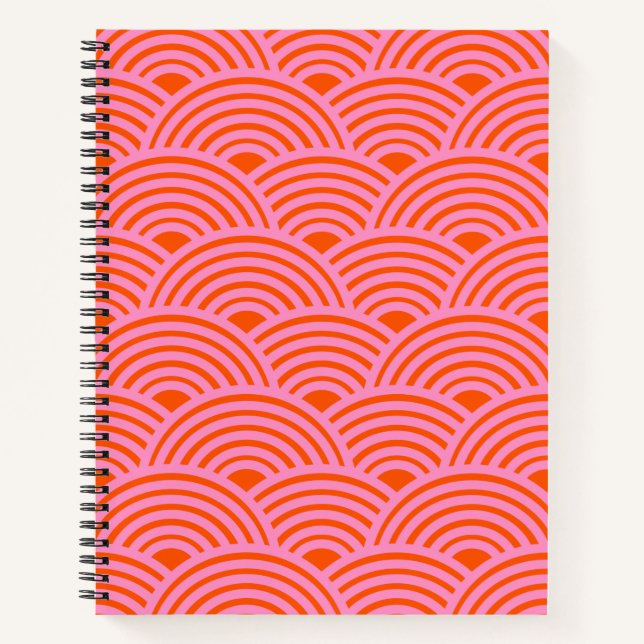 Cuaderno Ola japonesa Seigaiha Patrón Preppy Naranja Rosa (Anverso)