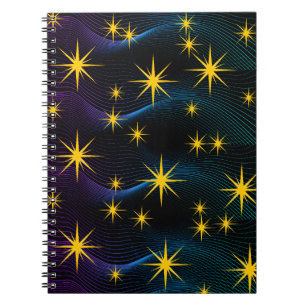 Cuaderno Ola Patrón Espiral de Estrellas Doradas Cósmicas F
