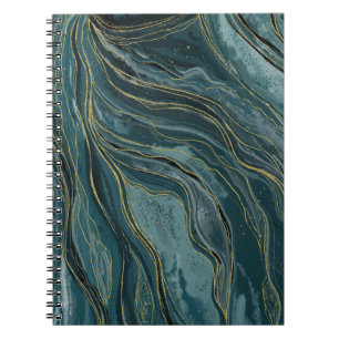Cuaderno Olas abstractas de acuarela azul turquesa dorado