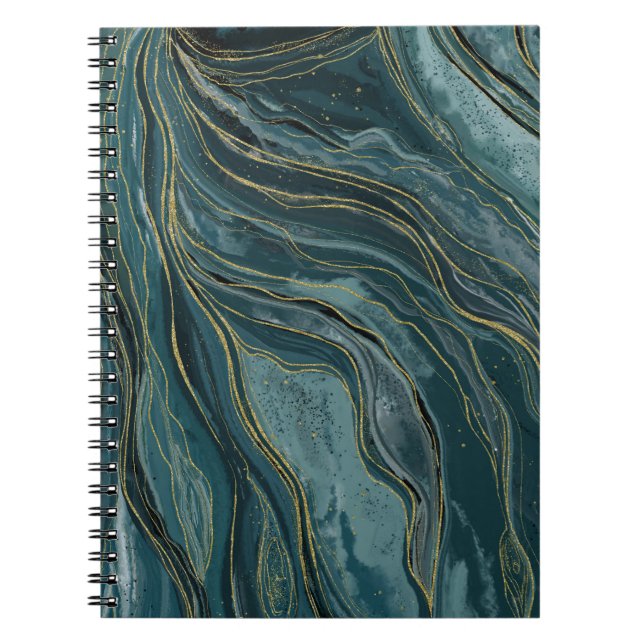 Cuaderno Olas abstractas de acuarela azul turquesa dorado (Frente)