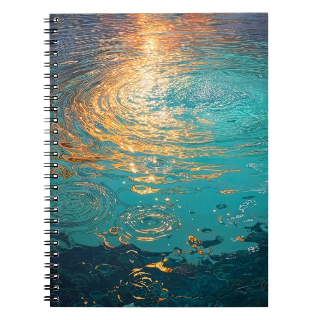 Cuaderno Olas abstractas de agua con luz solar dorada (Frente)